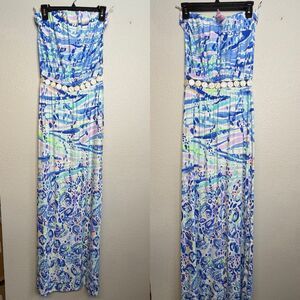 NWT $198 Small Lilly Pulitzer Maxi Dress Chasing Waves Engineered Blue Current
